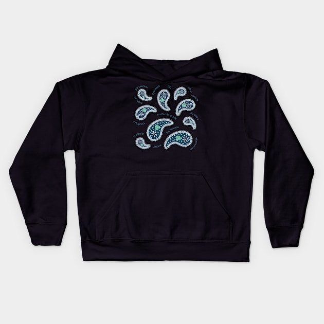 Turquoise Paramecia Paisley Kids Hoodie by Mozartini